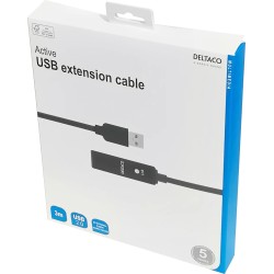 DELTACO PRIME USB 2.0 pagarinātāja kabelis, aktīvs, A tipa tēviņš - A tipa mātīte, melns