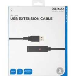 PRIME USB 2.0 pikenduskaabel, aktiivne, tüüp A isane - tüüp A emane, 20m, must