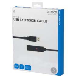 DELTACO PRIME USB 2.0 extension cable, active , Type A male - Type A female, black